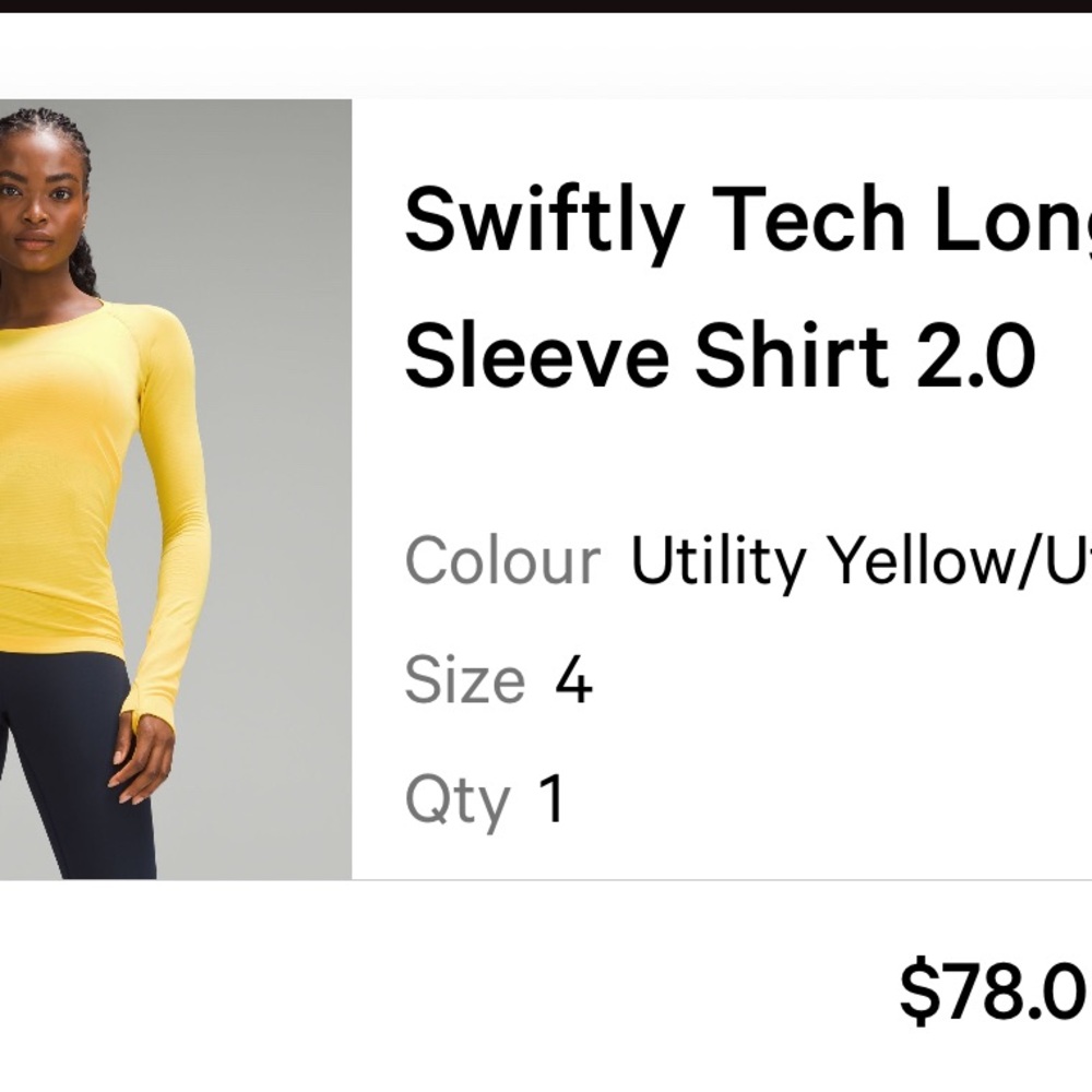 Lululemon Athletica Fitted Long Sleeve Yellow Tee